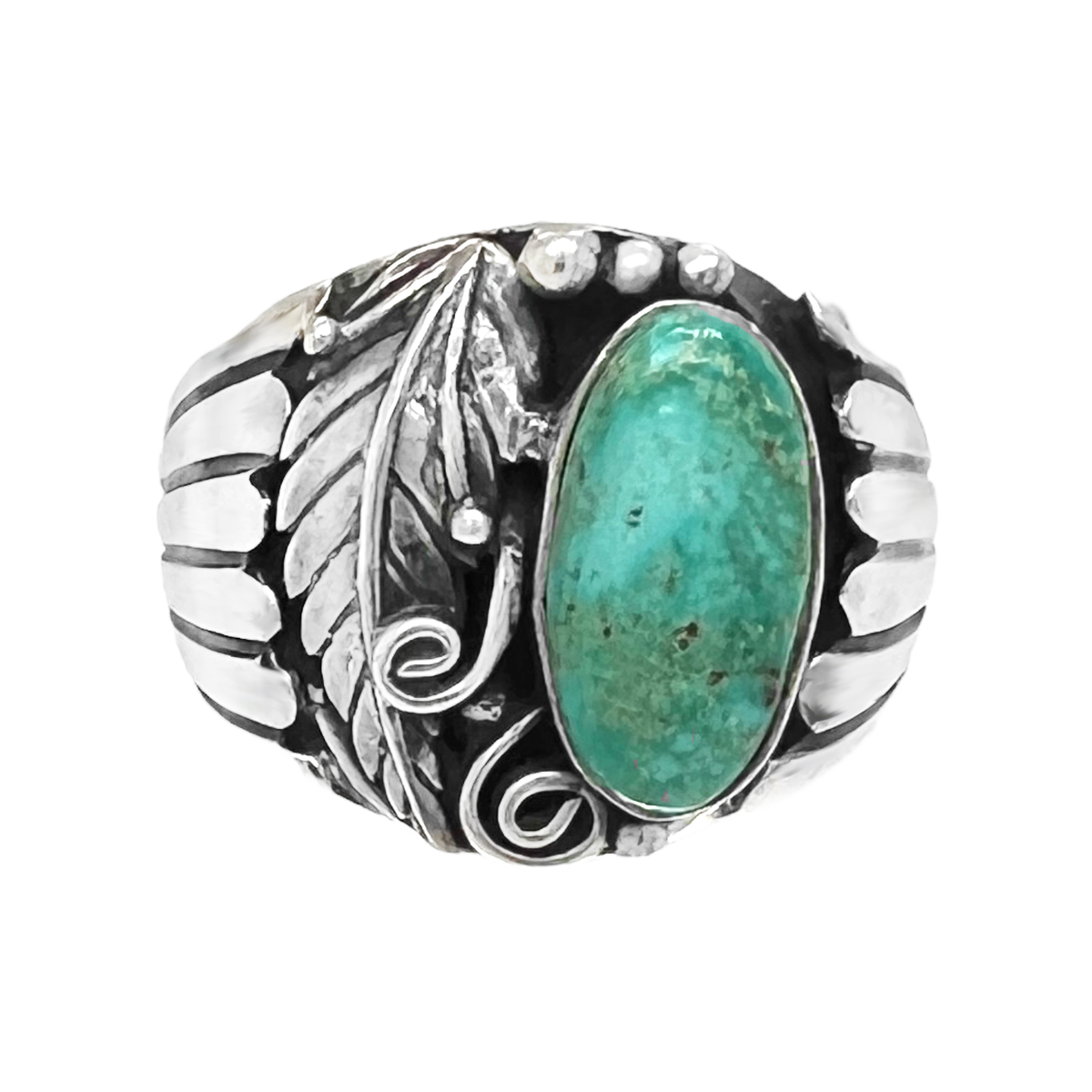 Genuine popular Kings Manassa Turquoise Ring, Size 5, Sterling Silver, Authentic Navajo Native American USA Handmade, Artisan Signed, One of a Kind