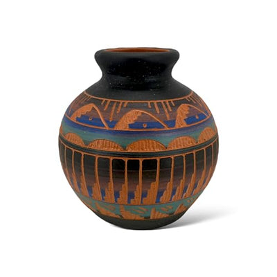 Authentic Native American Pottery, Miniature Traditional Vase Style Pot, Genuine Navajo Tribe USA Hand Painted, Artist Signed, Small Southwestern Home Decor Collectible, Rustic Handmade Decoration