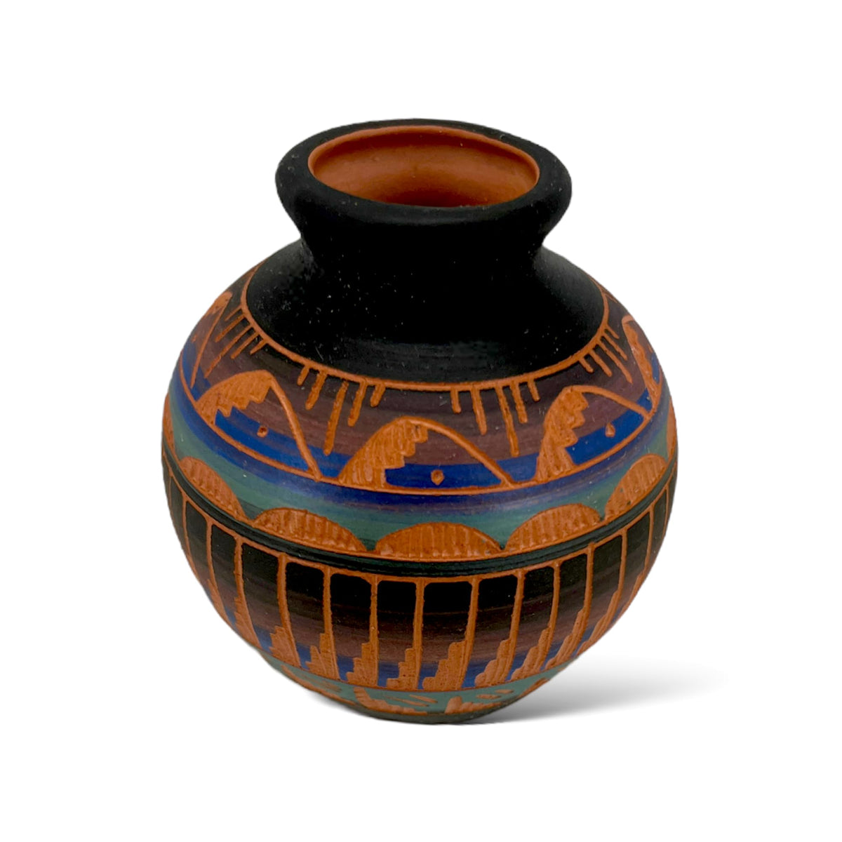 Authentic Native American Pottery, Miniature Traditional Vase Style Pot, Genuine Navajo Tribe USA Hand Painted, Artist Signed, Small Southwestern Home Decor Collectible, Rustic Handmade Decoration
