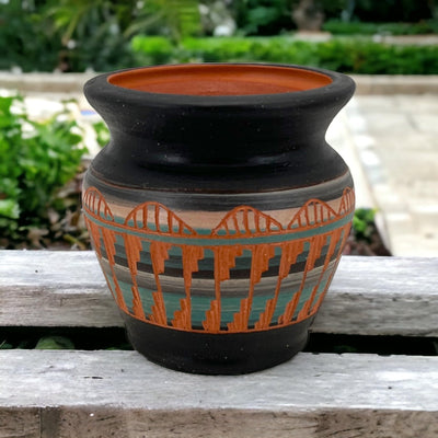 Authentic Native American Pottery, Miniature Traditional Vase Style Pot, Genuine Navajo Tribe USA Hand Painted, Artist Signed, Small Southwestern Home Decor Collectible, Rustic Handmade Decoration