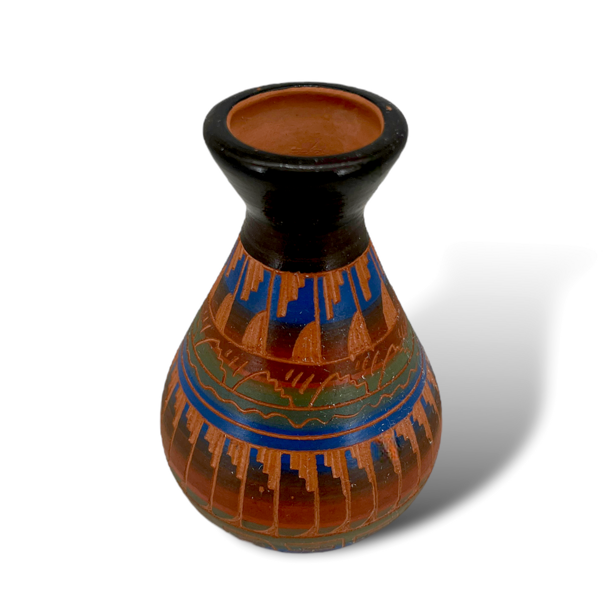 Authentic Native American Pottery, Miniature Traditional Vase Style, Genuine Navajo Tribe USA Handpainted and Etched, Artist Signed, Southwestern Home Decor Collectible