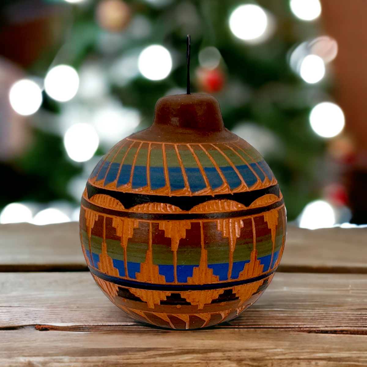 Authentic Native American Ceramic Christmas Ornament, Genuine Navajo Tribe USA Hand Painted, Southwestern Home Decor Collectible, Handmade Hanging Christmas Tree Decoration, Holiday Gift