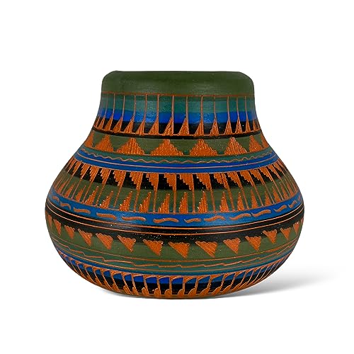 Authentic Native American Pottery, Small Traditional Vase Style Pot, Genuine Navajo Tribe USA Hand Painted, Artist Signed, Southwestern Home Decor Collectible, Rustic Handmade Decoration
