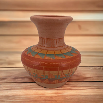 Authentic Native American Pottery, Miniature Traditional Vase Style Pot, Genuine Navajo Tribe USA Hand Painted, Artist Signed, Small Southwestern Home Decor Collectible, Rustic Handmade Decoration