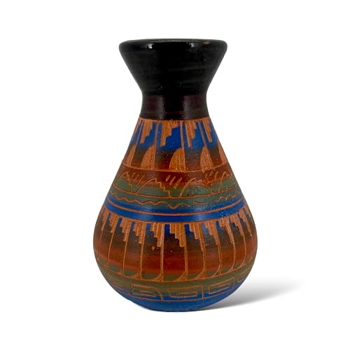 Authentic Native American Pottery, Miniature Traditional Vase Style, Genuine Navajo Tribe USA Handpainted and Etched, Artist Signed, Southwestern Home Decor Collectible