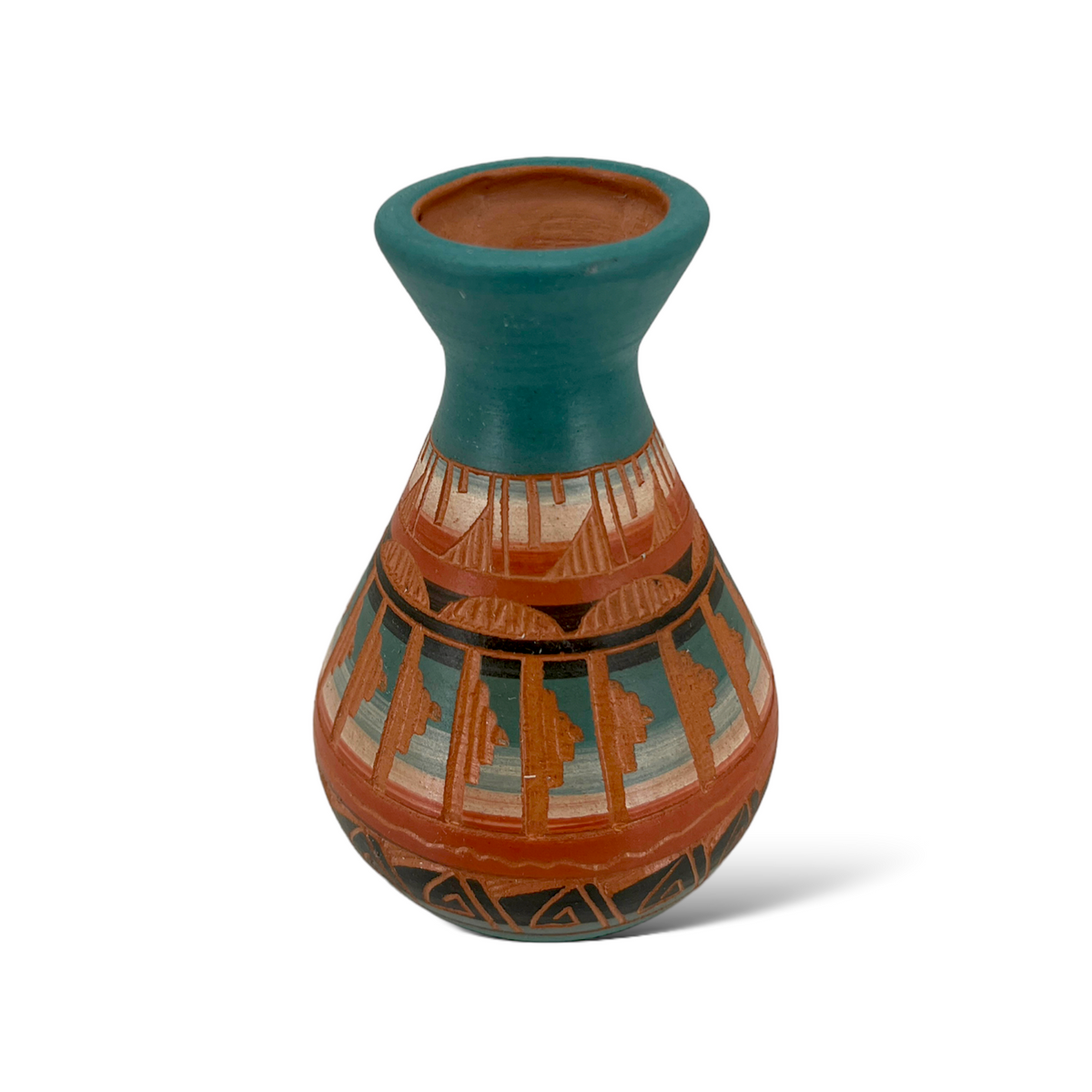 Authentic Native American Pottery, Miniature Traditional Vase Style Pot, Genuine Navajo Tribe USA Hand Painted, Artist Signed, Small Southwestern Home Decor Collectible, Rustic Handmade Decoration