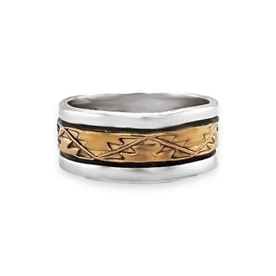 Genuine Sterling Silver and Gold Band Ring, Sterling Silver, Authentic Navajo Native American USA Handmade, Nickel Free, Unisex for Men or Women