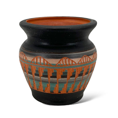 Authentic Native American Pottery, Miniature Traditional Vase Style Pot, Genuine Navajo Tribe USA Hand Painted, Artist Signed, Small Southwestern Home Decor Collectible, Rustic Handmade Decoration