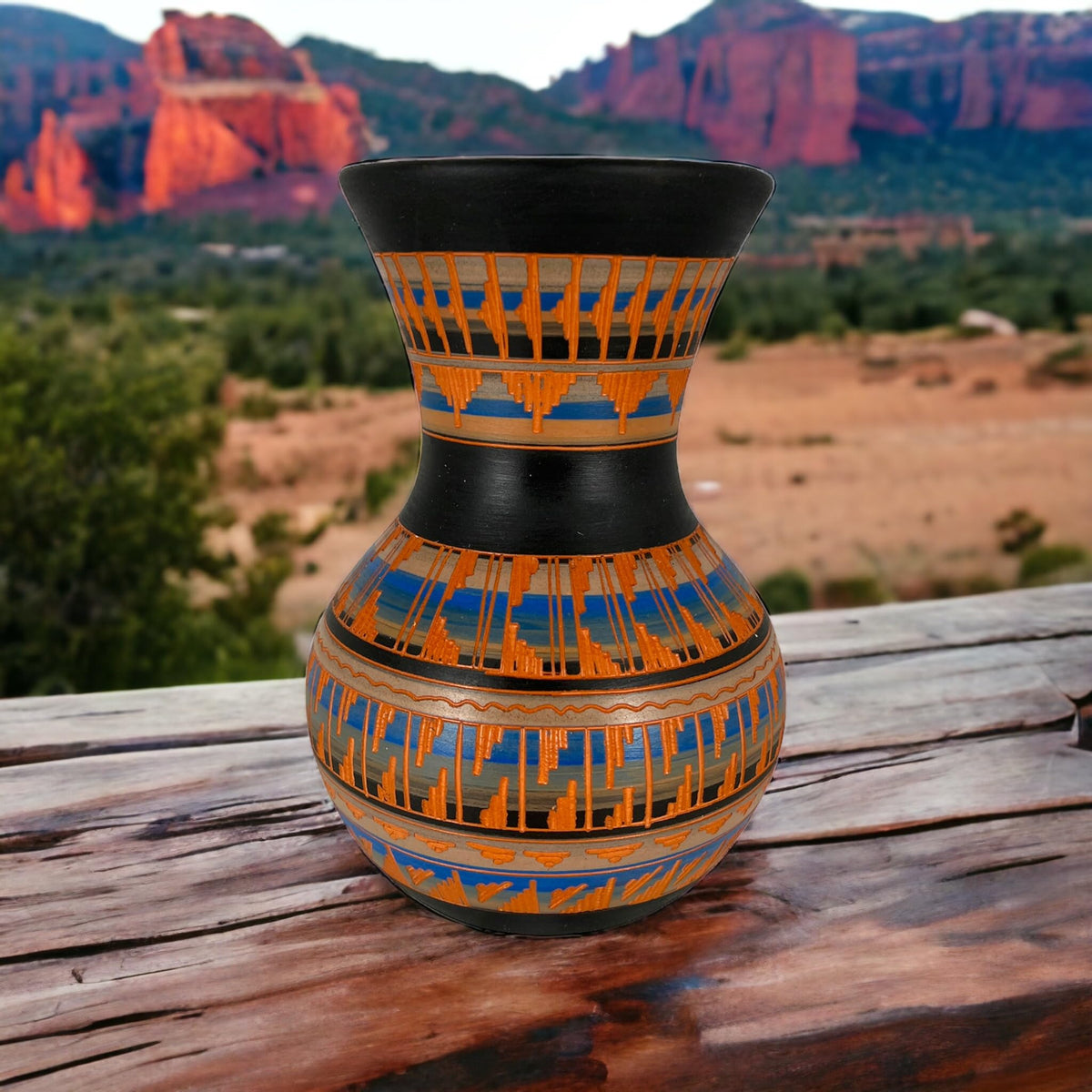 Authentic Native American Pottery, Traditional Vase Style Pot, Genuine Navajo Tribe USA Hand Painted, Artist Signed, Southwestern Home Decor Collectible, Rustic Handmade Decoration