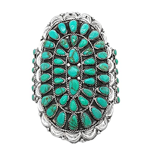 Genuine Sleeping Beauty Turquoise Cuff Bracelet, Sterling Silver, Petit Point, Authentic Navajo Native American USA Handmade, Artist Signed, Size Women's Medium