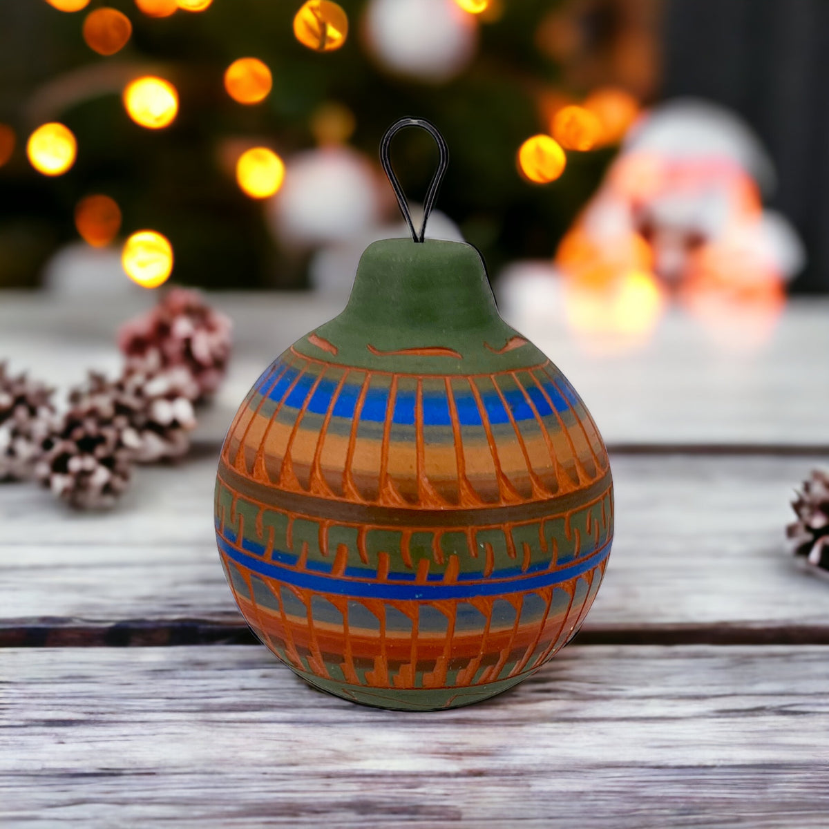 Authentic Native American Ceramic Christmas Ornament, Genuine Navajo Tribe USA Hand Painted, Southwestern Home Decor Collectible, Handmade Hanging Christmas Tree Decoration, Holiday Gift