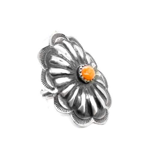 Orange Spiny Oyster Shell Concho Ring, Size 6, Sterling Silver, Authentic Navajo Native American USA Handmade, Nickel Free