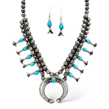 Turquoise Squash Blossom Necklace and Earring Set