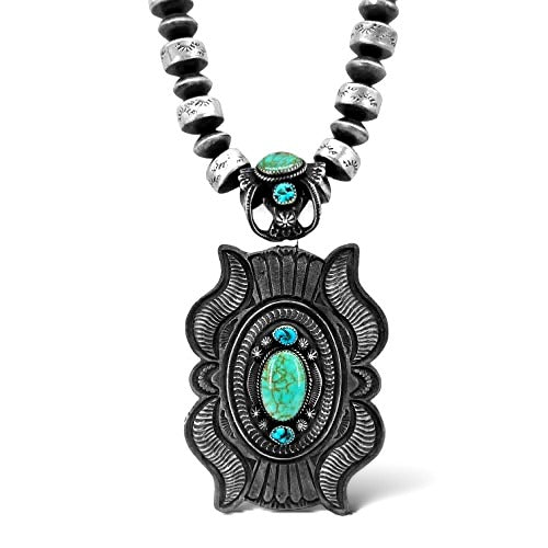 Extra large sterling silver necklace with turquoise and Navajo pearls.
