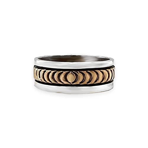 Genuine Sterling Silver and Gold Band Ring, Sterling Silver, Authentic Navajo Native American USA Handmade, Nickel Free, Unisex for Men or Women
