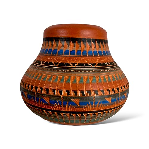 Authentic Native American Pottery, Small Traditional Vase Style Pot, Genuine Navajo Tribe USA Hand Painted, Artist Signed, Southwestern Home Decor Collectible, Rustic Handmade Decoration