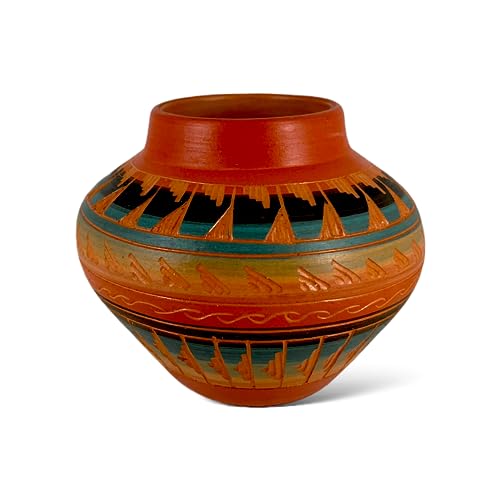 Authentic Native American Pottery, Miniature Traditional Vase Style Pot, Genuine Navajo Tribe USA Hand Painted, Artist Signed, Small Southwestern Home Decor Collectible, Rustic Handmade Decoration