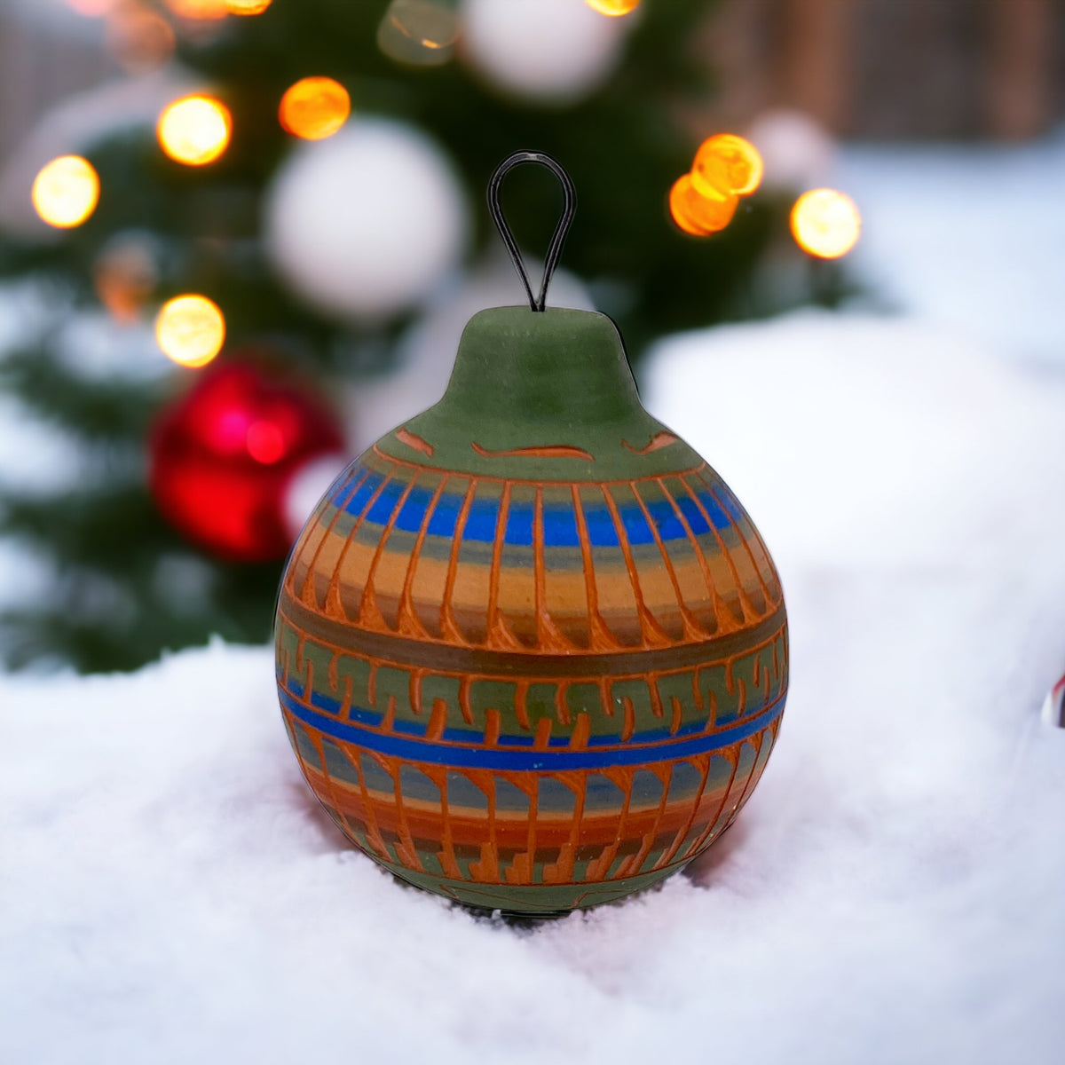 Authentic Native American Ceramic Christmas Ornament, Genuine Navajo Tribe USA Hand Painted, Southwestern Home Decor Collectible, Handmade Hanging Christmas Tree Decoration, Holiday Gift
