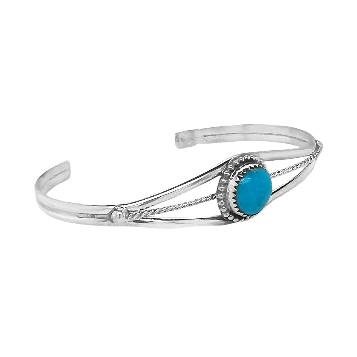 Genuine Sleeping Beauty Turquoise Cuff Bracelet, Sterling Silver, Authentic Native American USA Handmade, Size Women's Small