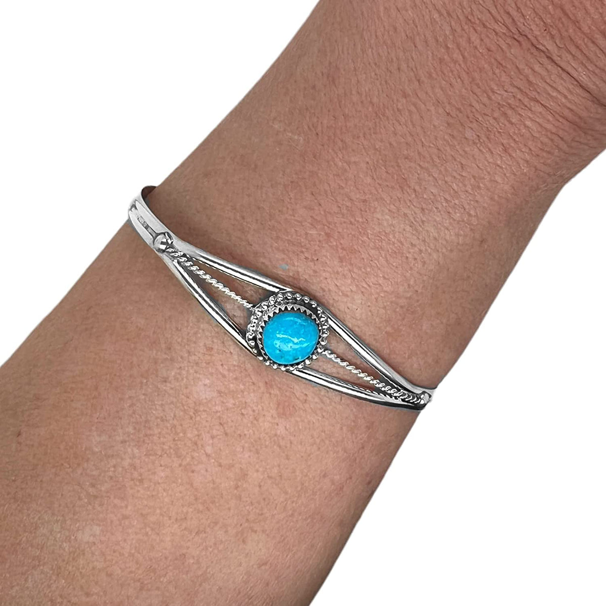 Genuine Sleeping Beauty Turquoise Cuff Bracelet, Sterling Silver, Authentic Native American USA Handmade, Size Women's Small