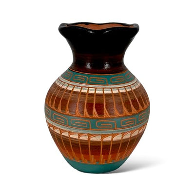 Authentic Native American Pottery, Miniature Traditional Vase Style Pot, Genuine Navajo Tribe USA Hand Painted, Artist Signed, Small Southwestern Home Decor Collectible, Rustic Handmade Decoration