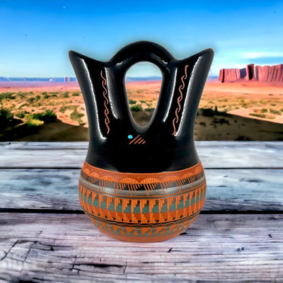 Authentic Native American Pottery, Traditional Navajo Wedding Vase, Hand Painted Pot Made in New Mexico, Artist Signed, Southwestern Home Decor, Wedding or Anniversary Gift, Rustic Handmade Decoration