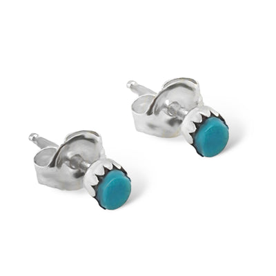 2mm Genuine Sleeping Beauty Turquoise Earrings, Extra Small, 925 Sterling Silver, Authentic Native American Handmade in New Mexico, USA, Post Stud, Minimalist Round Blue Jewelry for Women and Girls, Nickel Free