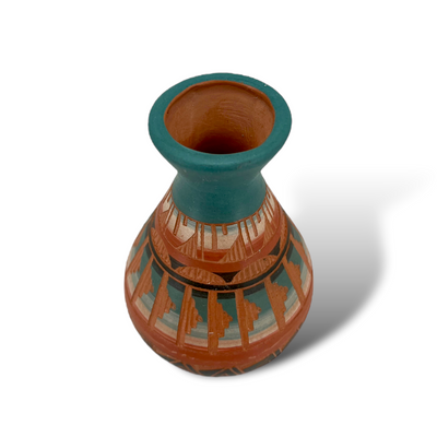 Authentic Native American Pottery, Miniature Traditional Vase Style Pot, Genuine Navajo Tribe USA Hand Painted, Artist Signed, Small Southwestern Home Decor Collectible, Rustic Handmade Decoration