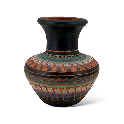 Authentic Native American Pottery, Miniature Traditional Vase Style Pot, Genuine Navajo Tribe USA Hand Painted, Artist Signed, Small Southwestern Home Decor Collectible, Rustic Handmade Decoration