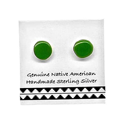 6mm Genuine Gaspeite Stud Earrings, 925 Sterling Silver, Authentic Native American Handmade in New Mexico, Round, Bright Green