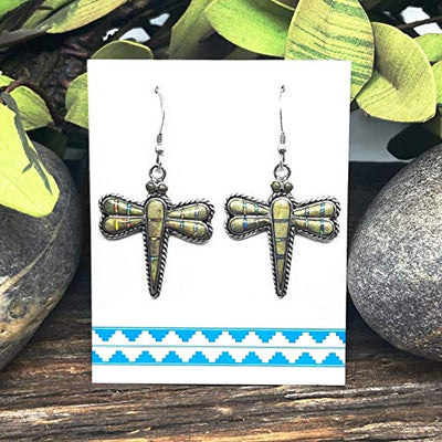 Genuine Gaspeite Dragonfly Earrings, Sterling Silver, Native American USA Handmade, Nickle Free, Southwest Vintage Style