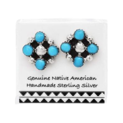 Genuine Sleeping Beauty Turquoise Cluster Earrings in 925 Sterling Silver, Native American USA Handmade, Nickel Free