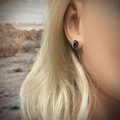 Genuine Onyx Stud Earrings, 925 Sterling Silver, Native American USA Handmade, Southwest Jewelry with Natural Black Stone