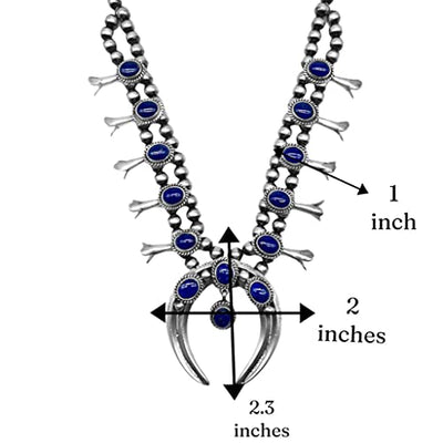 Genuine Lapis Lazuli Squash Blossom Necklace Set, Navajo Native American Handmade, 925 Sterling Silver, Artisan Signed, One of a Kind Piece