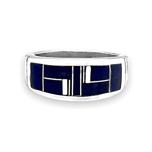 Genuine Lapis Lazuli Inlay Band Ring, Sterling Silver, Size 11, Authentic Navajo Native American USA Handmade, Artist Signed, Unisex for Men or Women