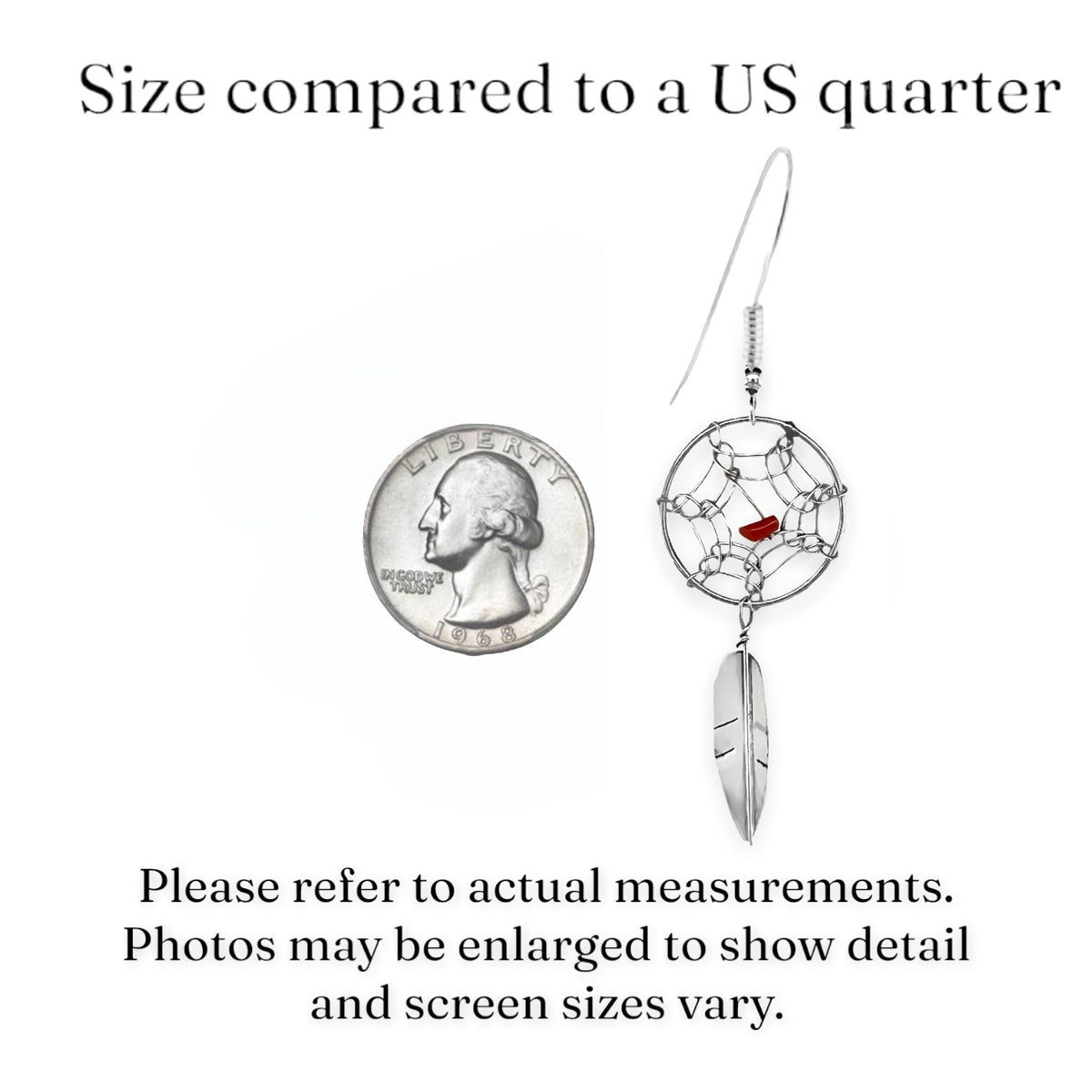 Genuine Red Coral Dreamcatcher, 925 Sterling Silver, Native American USA Handmade, Nickle Free