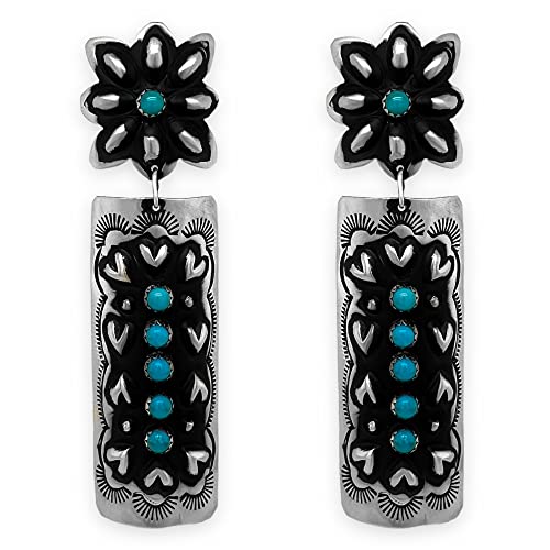 Genuine Sleeping Beauty Turquoise Statement Earrings, 925 Sterling Silver, Native American Navajo Tribe USA Handmade, Nickel Free, Concho Style