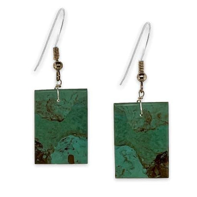 Genuine Royston Turquoise Slab Earrings, 925 Sterling Silver, Native American Handmade, Nickel Free, French Hook