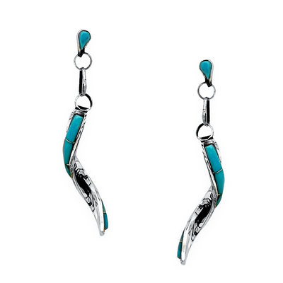 Genuine Sleeping Beauty Turquoise Spiral Earrings, 925 Sterling Silver, Native American Navajo Tribe USA Handmade, Nickel Free, Post Style