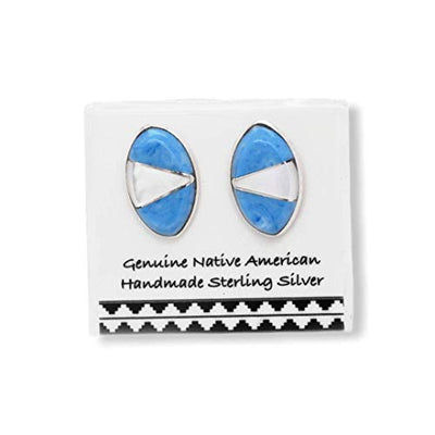Genuine Denim Lapis Stud Earrings, 925 Sterling Silver, Authentic Native American Handmade in the USA, Nickel Free, Light Blue
