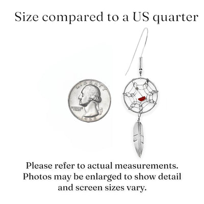 Genuine Red Coral Dreamcatcher, 925 Sterling Silver, Native American USA Handmade, Nickle Free