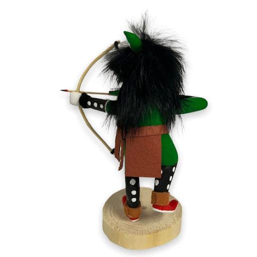 5 Inch Authentic Green Standing Wolf Kachina Figure, Genuine Navajo Native American Tribe Handmade in the USA, Artist Signed, Natural Materials, Southwestern Collectible Figurine