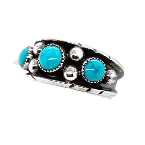 Genuine Sleeping Beauty Turquoise Band Ring, Sterling Silver, Authentic Navajo Native American USA Handmade, Unisex for Men or Women