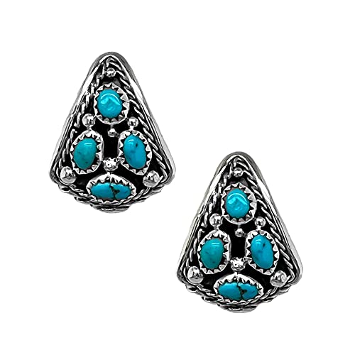 Genuine Sleeping Beauty Turquoise Earrings, Sterling Silver, Authentic Native American Handmade in New Mexico, USA, Artist Signed, Post, Stud
