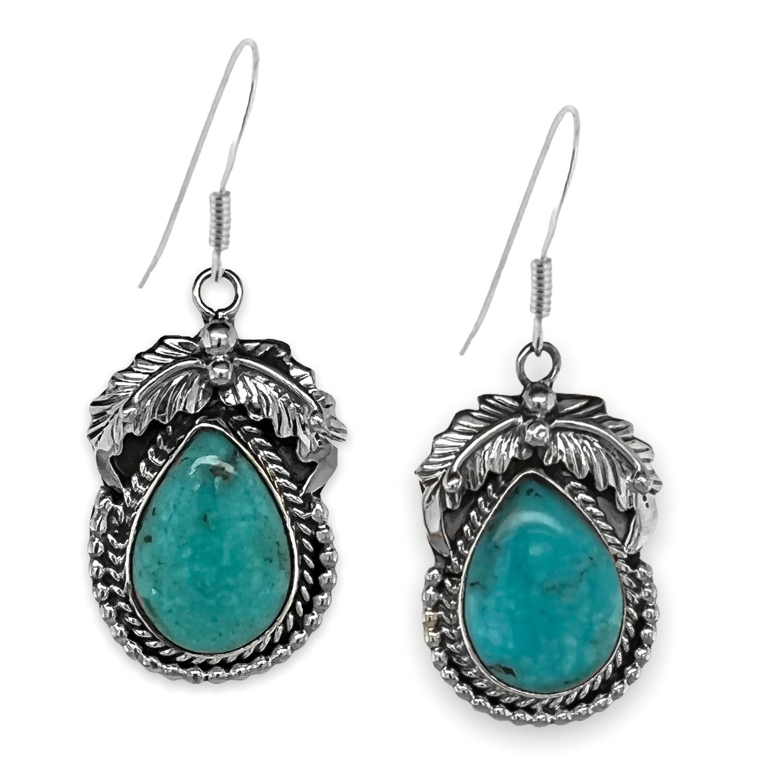 Genuine Sleeping Beauty Turquoise Earrings, 925 Sterling Silver, Native American USA Handmade, Artist Signed, French Hook Style, Nickel Free
