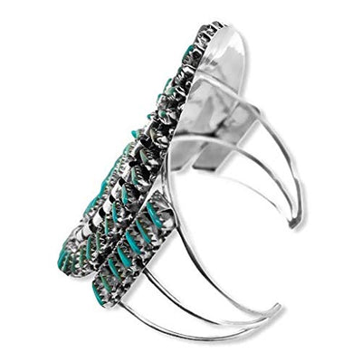 Genuine Sleeping Beauty Turquoise Cuff Bracelet, Sterling Silver, Petit Point Style, Authentic Zuni Native American USA Handmade, Artist Signed, Size Women's Medium