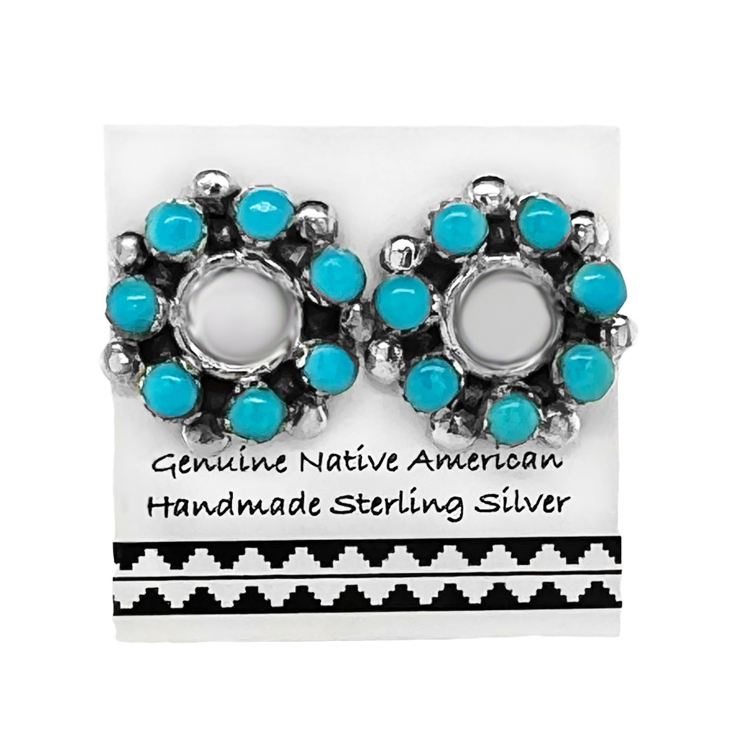 Genuine Sleeping Beauty Turquoise Cluster Stud Earrings in 925 Sterling Silver, Authentic Native American Handmade, Nickle Free