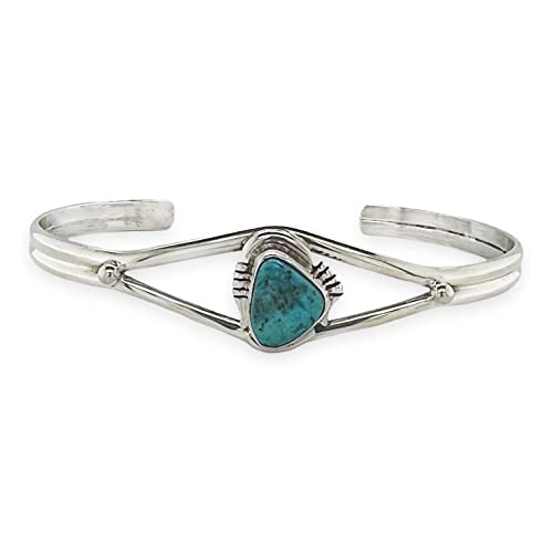 Genuine Turquoise Mountain Turquoise Cuff Bracelet, Sterling Silver, Authentic Navajo Native American USA Handmade, Artist Signed, One of a Kind, Size Women's Small