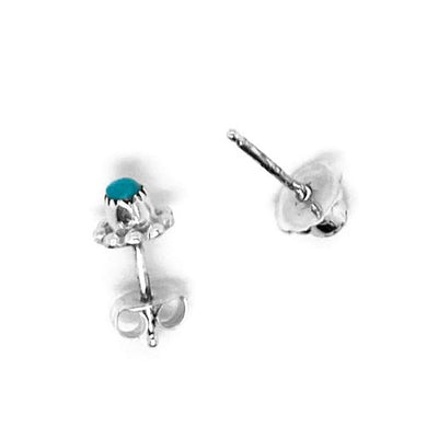 8mm Genuine Sleeping Beauty Turquoise Stud Earrings in 925 Sterling Silver, Native American USA Handmade, Flower Design, Nickel Free