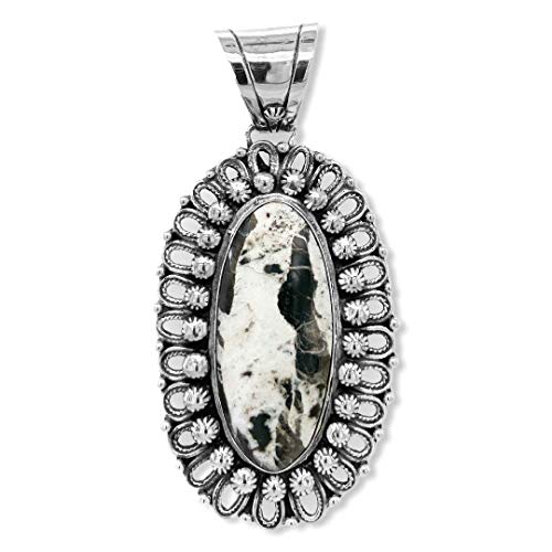Genuine White Buffalo Stone Statement Pendant, Sterling Silver, Authentic Navajo Native American USA Handmade, Artist Signed, Nickel Free, Southwest Jewelry